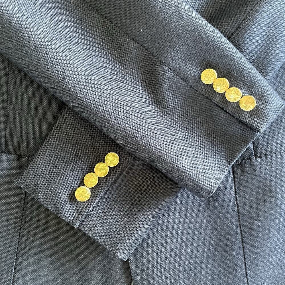 Vintage Lanvin men’s Navy Blue Two Button Blazer Jacket military gold - Picture 8 of 13